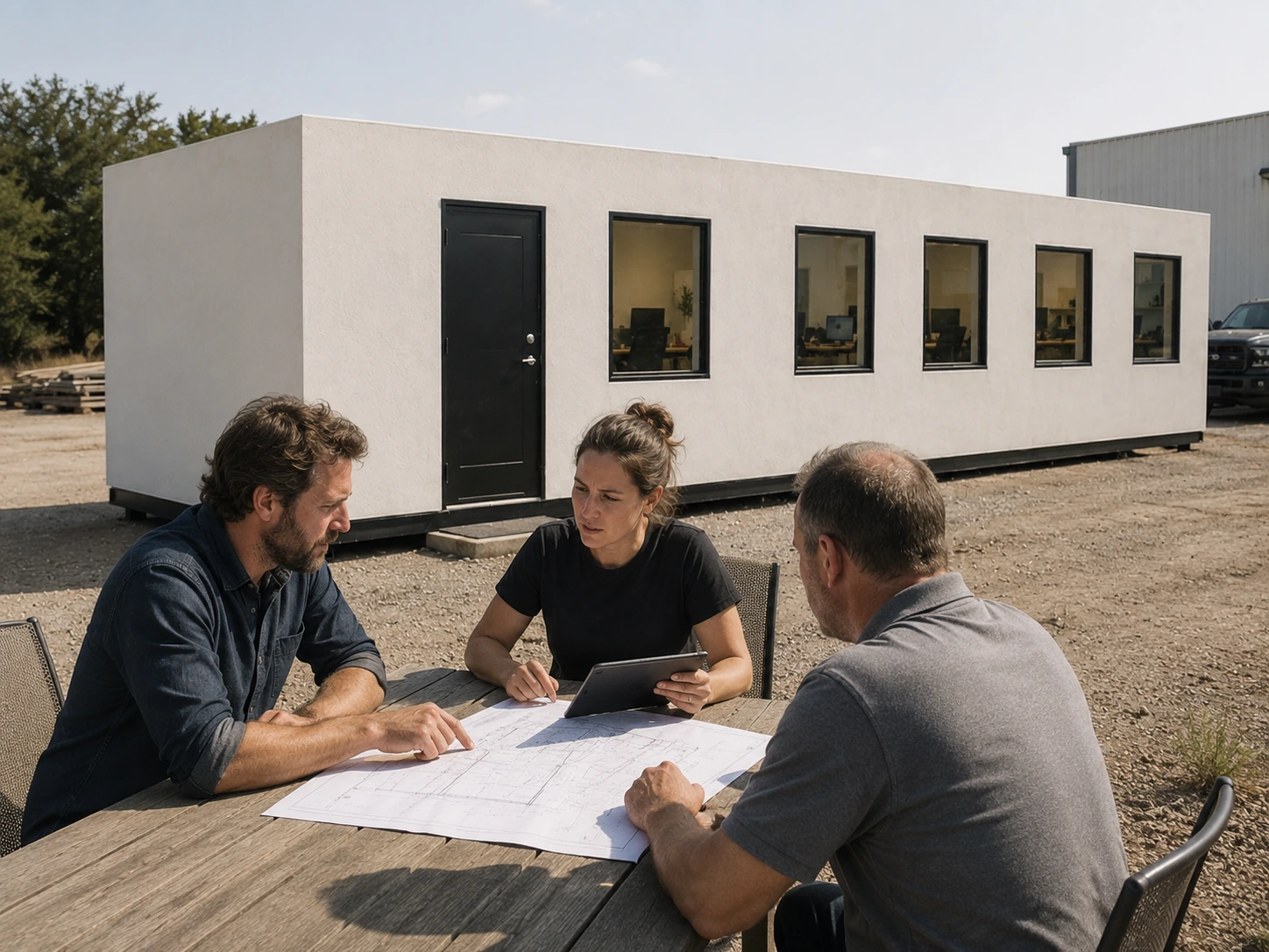 Reunión para definir necesidades de una oficina modular
