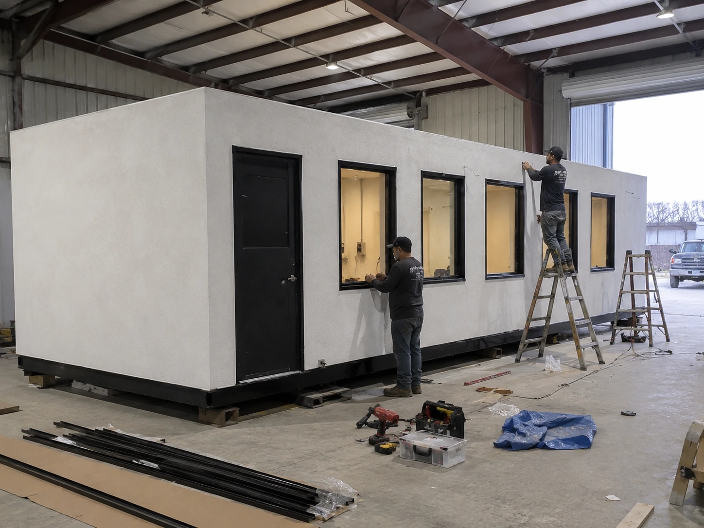 Fabricación de oficina modular en taller
