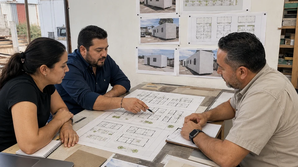 Reunión para definir una casa, hotel o condominio modular de varios módulos